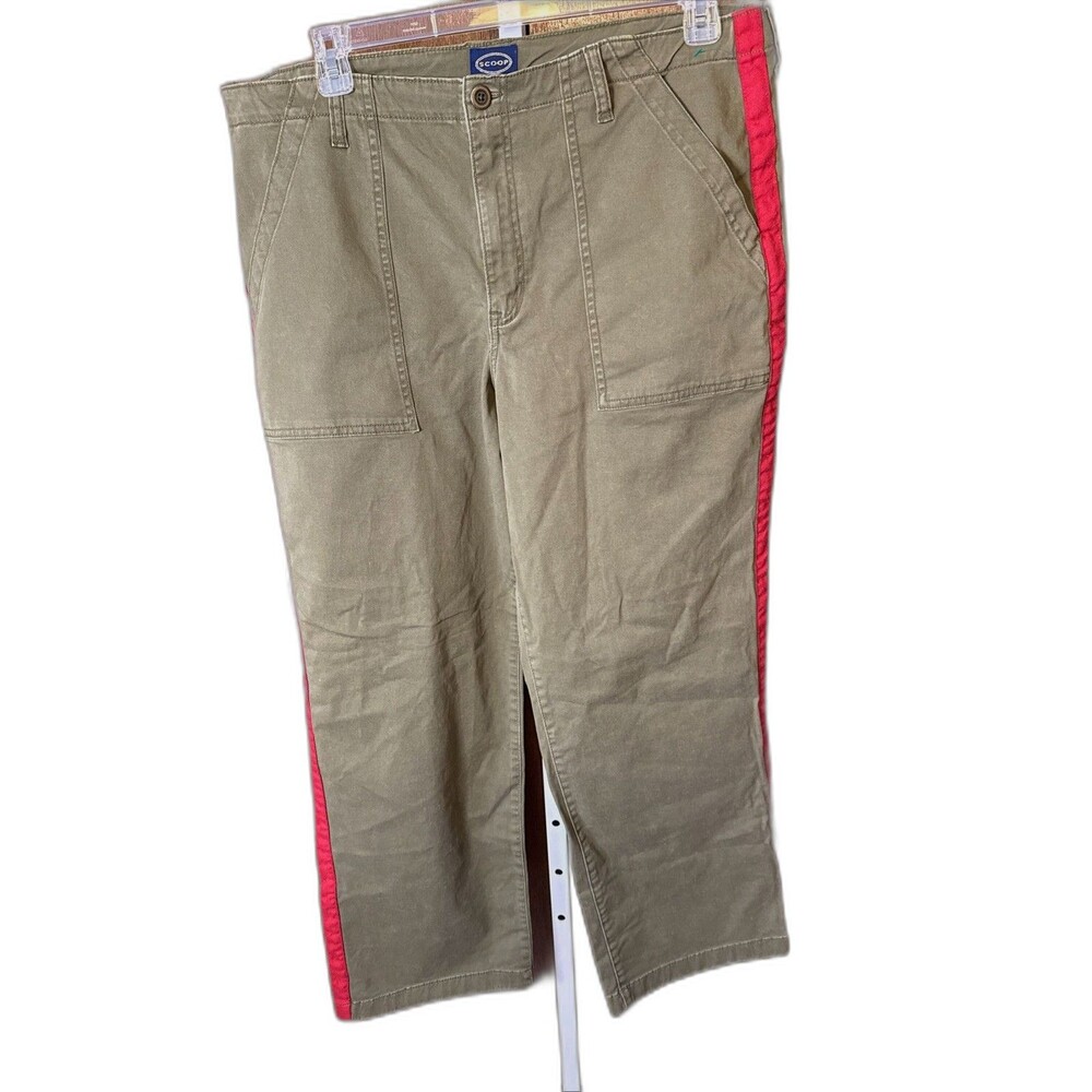 Scoop Utility Pant W Sz 18 Olive W/ Red Stripes On Sides Square Pocket Wide Leg